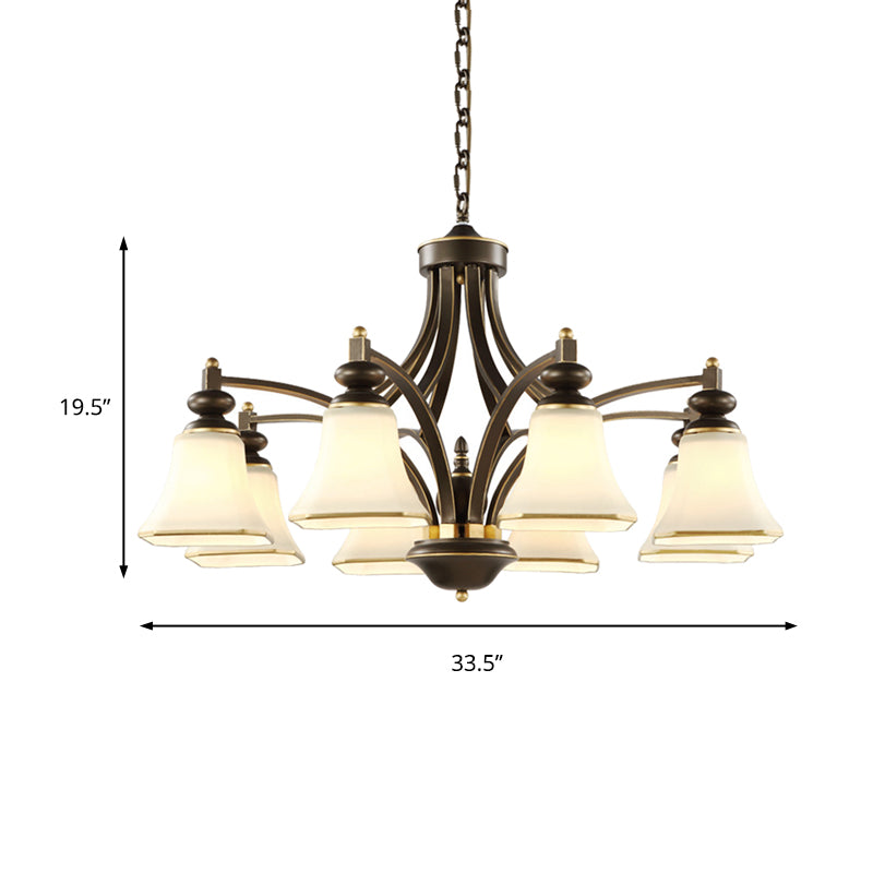 3/5/6 Lights Bell Shade Chandelier Classic Antique Brass Frosted Glass Pendant Light Fixture Clearhalo 'Ceiling Lights' 'Chandeliers' Lighting' options 210176