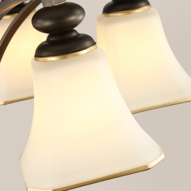 3/5/6 Lights Bell Shade Chandelier Classic Antique Brass Frosted Glass Pendant Light Fixture Clearhalo 'Ceiling Lights' 'Chandeliers' Lighting' options 210179