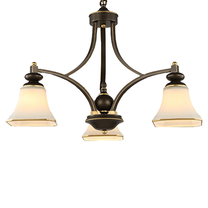 3/5/6 Lights Bell Shade Chandelier Classic Antique Brass Frosted Glass Pendant Light Fixture Clearhalo 'Ceiling Lights' 'Chandeliers' Lighting' options 210180