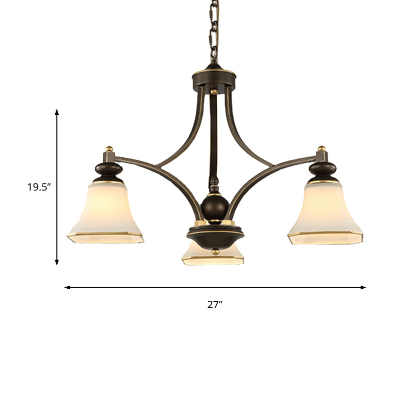 3/5/6 Lights Bell Shade Chandelier Classic Antique Brass Frosted Glass Pendant Light Fixture Clearhalo 'Ceiling Lights' 'Chandeliers' Lighting' options 210181