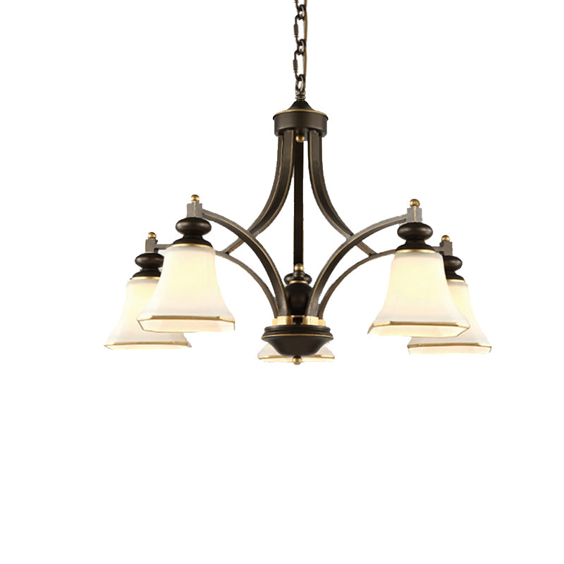 3/5/6 Lights Bell Shade Chandelier Classic Antique Brass Frosted Glass Pendant Light Fixture Clearhalo 'Ceiling Lights' 'Chandeliers' Lighting' options 210184