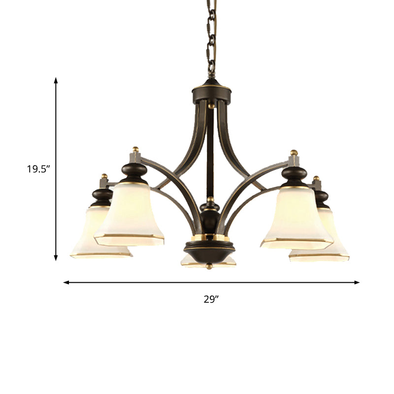 3/5/6 Lights Bell Shade Chandelier Classic Antique Brass Frosted Glass Pendant Light Fixture Clearhalo 'Ceiling Lights' 'Chandeliers' Lighting' options 210185