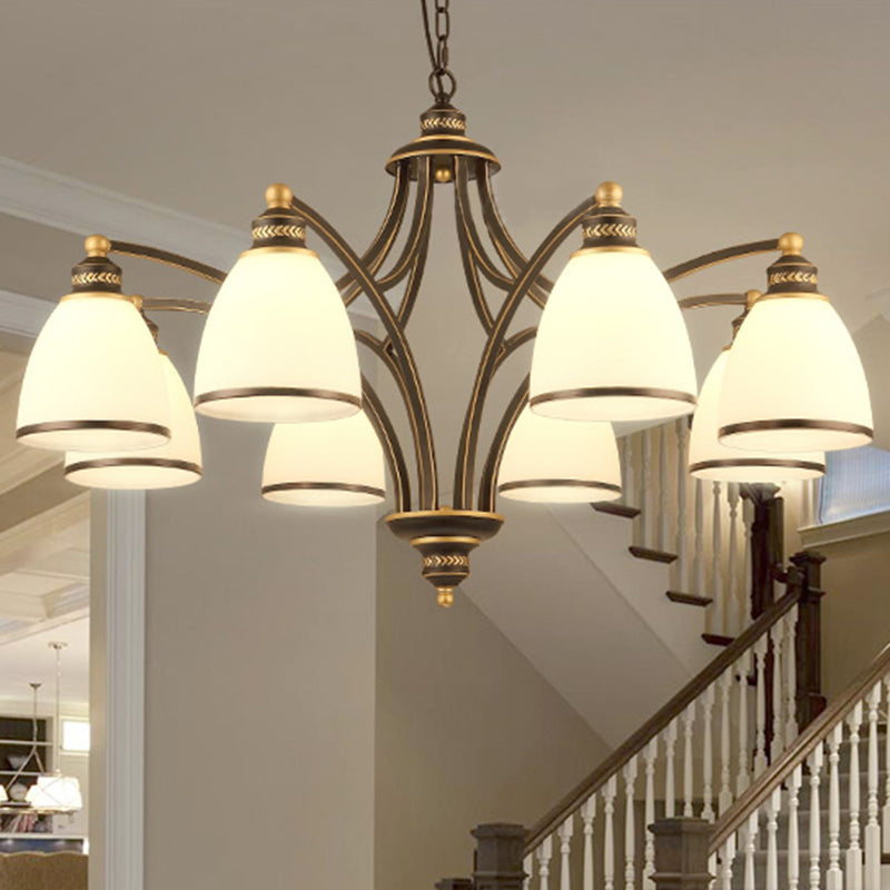 3/6/8 Bulbs Tapered Chandelier Light Traditional Black Frosted Glass Hanging Ceiling Fixture for Corridor Clearhalo 'Ceiling Lights' 'Chandeliers' Lighting' options 210206