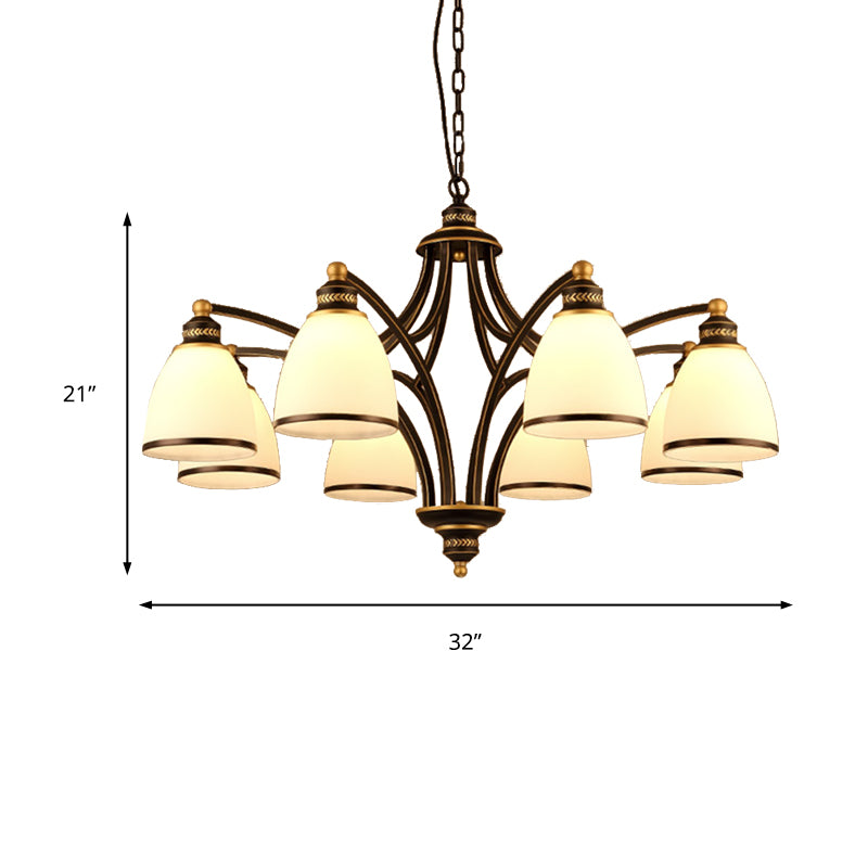 3/6/8 Bulbs Tapered Chandelier Light Traditional Black Frosted Glass Hanging Ceiling Fixture for Corridor Clearhalo 'Ceiling Lights' 'Chandeliers' Lighting' options 210208