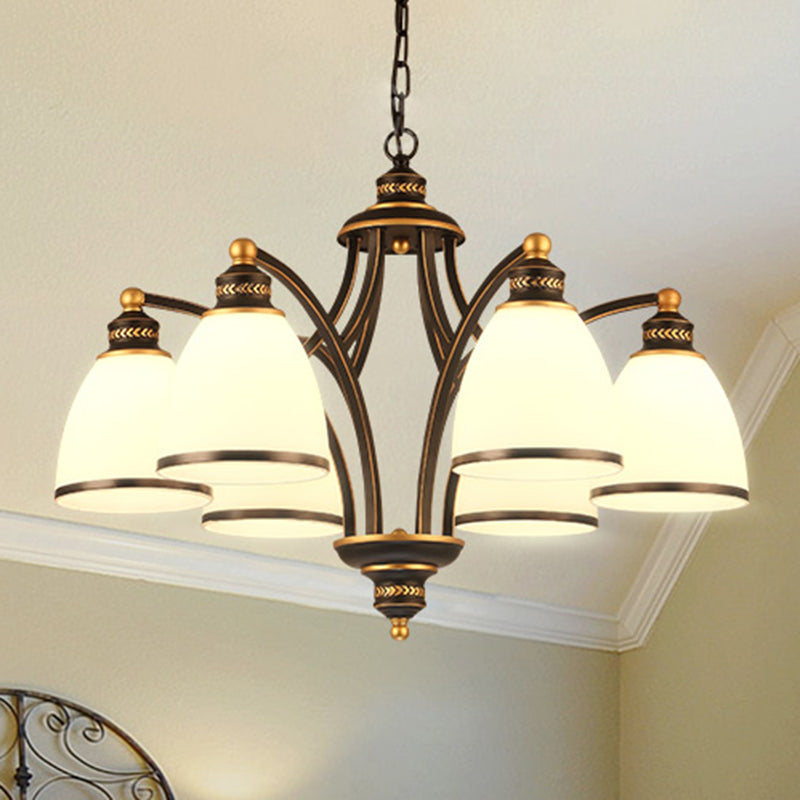 3/6/8 Bulbs Tapered Chandelier Light Traditional Black Frosted Glass Hanging Ceiling Fixture for Corridor Clearhalo 'Ceiling Lights' 'Chandeliers' Lighting' options 210209