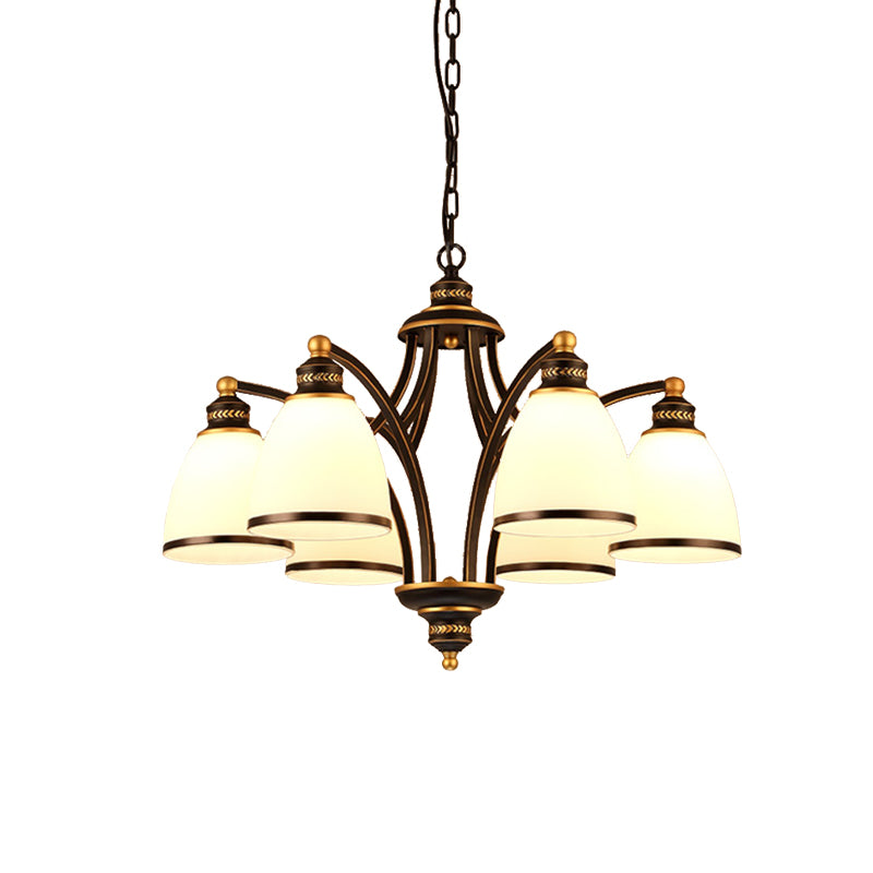 3/6/8 Bulbs Tapered Chandelier Light Traditional Black Frosted Glass Hanging Ceiling Fixture for Corridor Clearhalo 'Ceiling Lights' 'Chandeliers' Lighting' options 210210