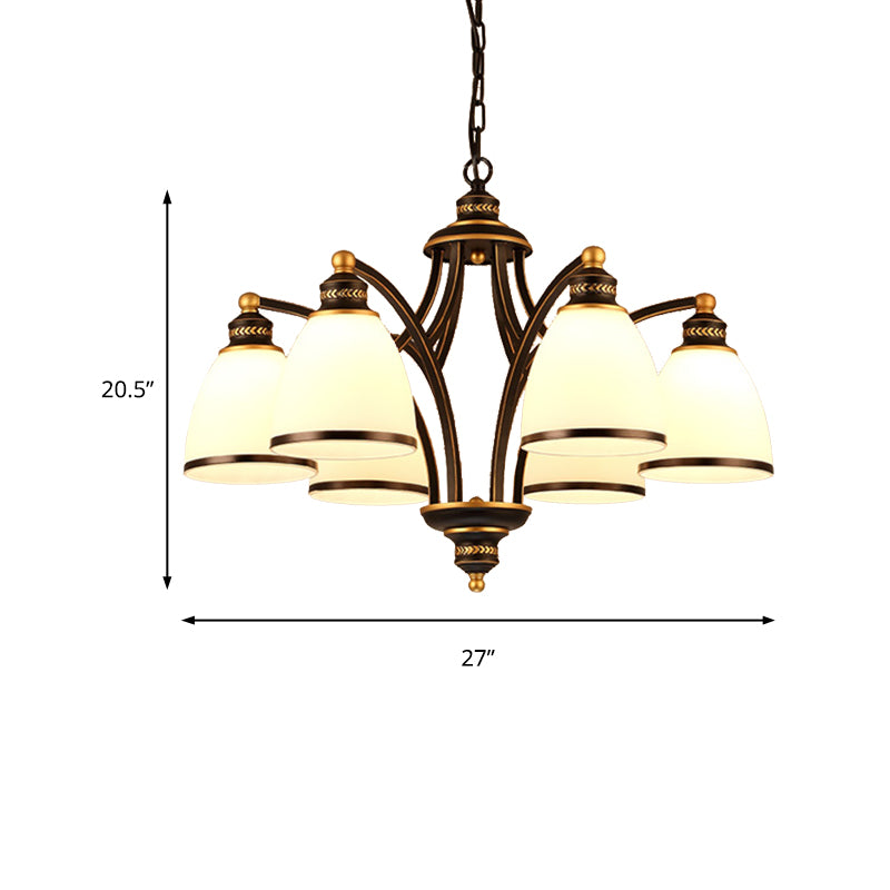 3/6/8 Bulbs Tapered Chandelier Light Traditional Black Frosted Glass Hanging Ceiling Fixture for Corridor Clearhalo 'Ceiling Lights' 'Chandeliers' Lighting' options 210211