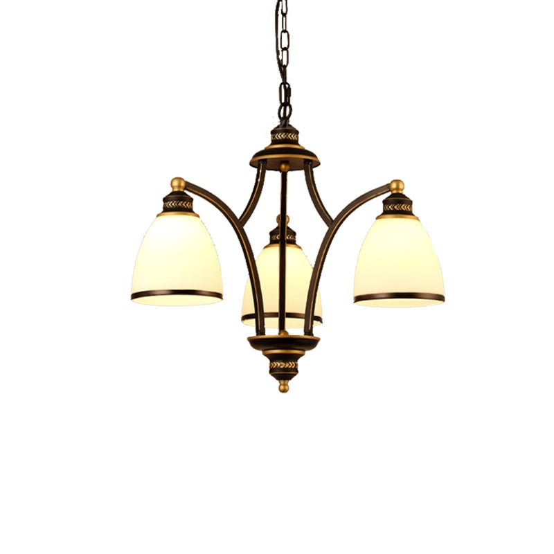 3/6/8 Bulbs Tapered Chandelier Light Traditional Black Frosted Glass Hanging Ceiling Fixture for Corridor Clearhalo 'Ceiling Lights' 'Chandeliers' Lighting' options 210213