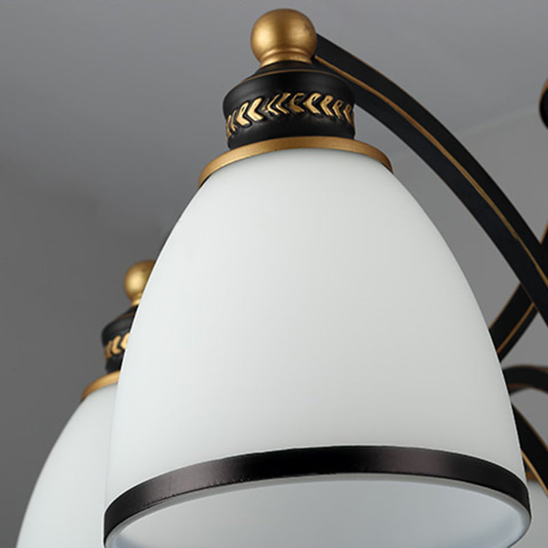 3/6/8 Bulbs Tapered Chandelier Light Traditional Black Frosted Glass Hanging Ceiling Fixture for Corridor Clearhalo 'Ceiling Lights' 'Chandeliers' Lighting' options 210215