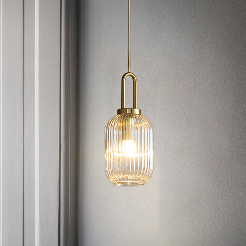 Clear Ribbed Glass Cylindrical/Drum/Globe Pendant Modernist 1 Light 6"/8"/12" Wide Gold Hanging Lamp Fixture for Kitchen Clear 6" Clearhalo 'Ceiling Lights' 'Glass shade' 'Glass' 'Modern Pendants' 'Modern' 'Pendant Lights' 'Pendants' Lighting' 210229