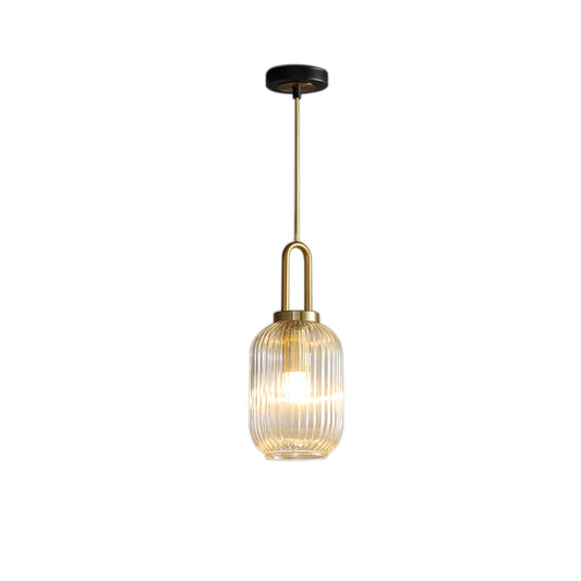 Clear Ribbed Glass Cylindrical/Drum/Globe Pendant Modernist 1 Light 6"/8"/12" Wide Gold Hanging Lamp Fixture for Kitchen Clearhalo 'Ceiling Lights' 'Glass shade' 'Glass' 'Modern Pendants' 'Modern' 'Pendant Lights' 'Pendants' Lighting' 210230
