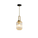 Clear Ribbed Glass Cylindrical/Drum/Globe Pendant Modernist 1 Light 6"/8"/12" Wide Gold Hanging Lamp Fixture for Kitchen Clearhalo 'Ceiling Lights' 'Glass shade' 'Glass' 'Modern Pendants' 'Modern' 'Pendant Lights' 'Pendants' Lighting' 210230