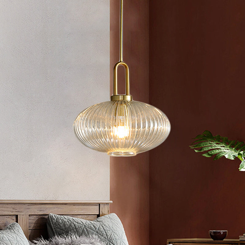 Clear Ribbed Glass Cylindrical/Drum/Globe Pendant Modernist 1 Light 6"/8"/12" Wide Gold Hanging Lamp Fixture for Kitchen Clearhalo 'Ceiling Lights' 'Glass shade' 'Glass' 'Modern Pendants' 'Modern' 'Pendant Lights' 'Pendants' Lighting' 210233