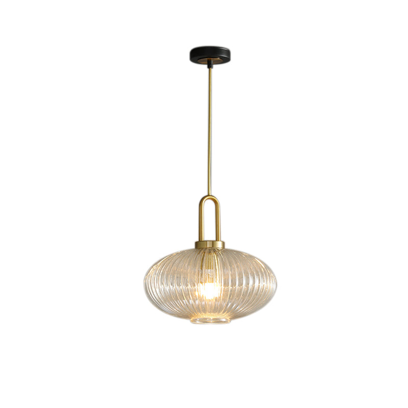 Clear Ribbed Glass Cylindrical/Drum/Globe Pendant Modernist 1 Light 6"/8"/12" Wide Gold Hanging Lamp Fixture for Kitchen Clearhalo 'Ceiling Lights' 'Glass shade' 'Glass' 'Modern Pendants' 'Modern' 'Pendant Lights' 'Pendants' Lighting' 210234