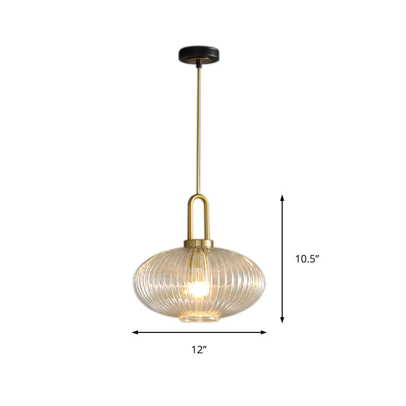 Clear Ribbed Glass Cylindrical/Drum/Globe Pendant Modernist 1 Light 6"/8"/12" Wide Gold Hanging Lamp Fixture for Kitchen Clearhalo 'Ceiling Lights' 'Glass shade' 'Glass' 'Modern Pendants' 'Modern' 'Pendant Lights' 'Pendants' Lighting' 210235