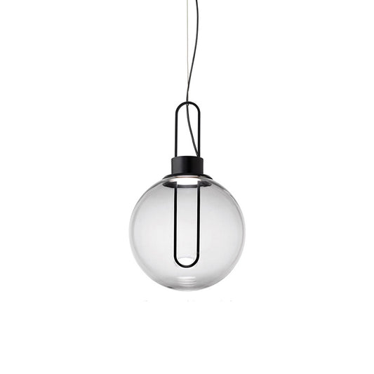 Sphere Pendant Lighting Contemporary Clear Glass 1 Light White/Black Hanging Lamp Fixture for Restaurant in White Light Black Clearhalo 'Ceiling Lights' 'Glass shade' 'Glass' 'Modern Pendants' 'Modern' 'Pendant Lights' 'Pendants' Lighting' 210262