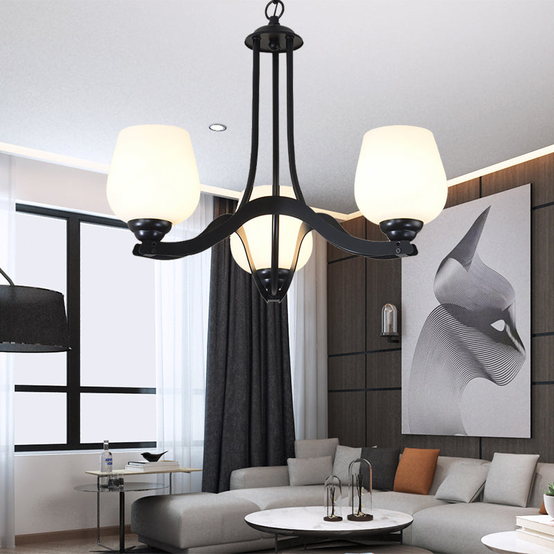 3/6/8 Lights Ceiling Lamp Sputnik Frosted Glass Traditional Living Room Chandelier in Black with Cup Shaped Clearhalo 'Ceiling Lights' 'Chandeliers' Lighting' options 210270