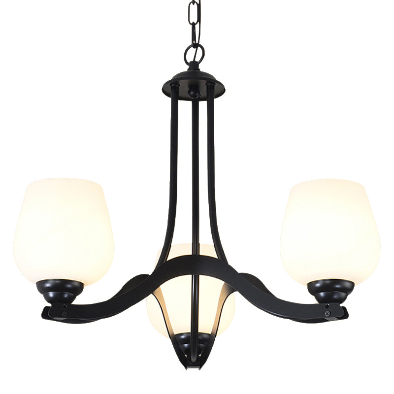 3/6/8 Lights Ceiling Lamp Sputnik Frosted Glass Traditional Living Room Chandelier in Black with Cup Shaped Clearhalo 'Ceiling Lights' 'Chandeliers' Lighting' options 210271