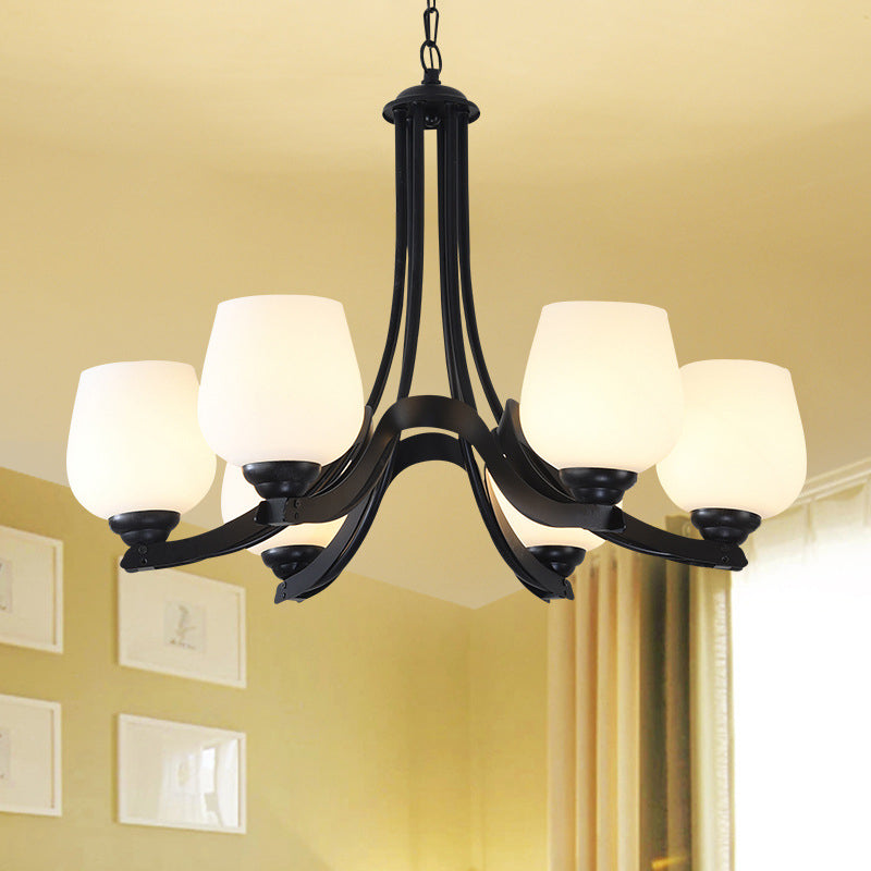 3/6/8 Lights Ceiling Lamp Sputnik Frosted Glass Traditional Living Room Chandelier in Black with Cup Shaped Clearhalo 'Ceiling Lights' 'Chandeliers' Lighting' options 210273