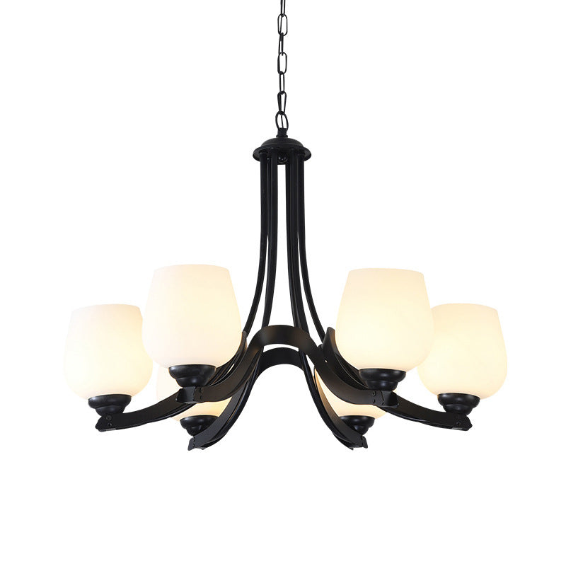 3/6/8 Lights Ceiling Lamp Sputnik Frosted Glass Traditional Living Room Chandelier in Black with Cup Shaped Clearhalo 'Ceiling Lights' 'Chandeliers' Lighting' options 210274