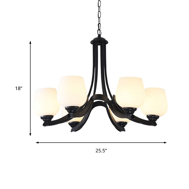 3/6/8 Lights Ceiling Lamp Sputnik Frosted Glass Traditional Living Room Chandelier in Black with Cup Shaped Clearhalo 'Ceiling Lights' 'Chandeliers' Lighting' options 210275