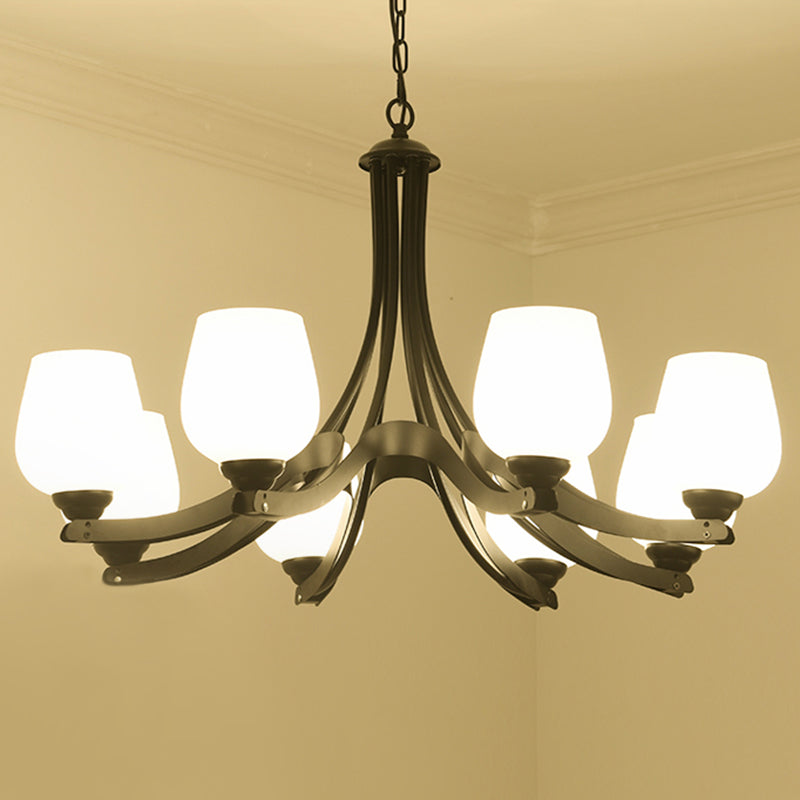 3/6/8 Lights Ceiling Lamp Sputnik Frosted Glass Traditional Living Room Chandelier in Black with Cup Shaped Clearhalo 'Ceiling Lights' 'Chandeliers' Lighting' options 210276