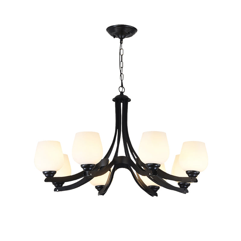 3/6/8 Lights Ceiling Lamp Sputnik Frosted Glass Traditional Living Room Chandelier in Black with Cup Shaped Clearhalo 'Ceiling Lights' 'Chandeliers' Lighting' options 210277