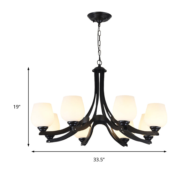 3/6/8 Lights Ceiling Lamp Sputnik Frosted Glass Traditional Living Room Chandelier in Black with Cup Shaped Clearhalo 'Ceiling Lights' 'Chandeliers' Lighting' options 210278