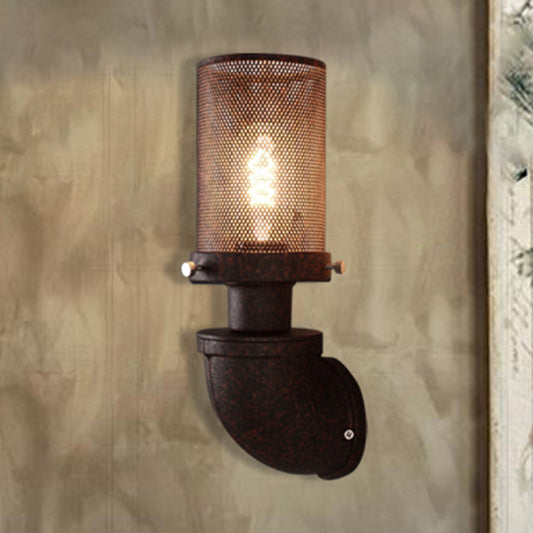 1 Light Metal Wall Lamp Industrial Rust Caged Cylinder Dining Room Sconce Light Fixture Rust Clearhalo 'Art deco wall lights' 'Cast Iron' 'Glass' 'Industrial wall lights' 'Industrial' 'Middle century wall lights' 'Modern' 'Rustic wall lights' 'Tiffany' 'Traditional wall lights' 'Wall Lamps & Sconces' 'Wall Lights' Lighting' 210293