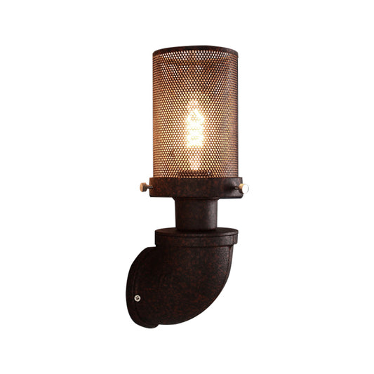 1 Light Metal Wall Lamp Industrial Rust Caged Cylinder Dining Room Sconce Light Fixture Clearhalo 'Art deco wall lights' 'Cast Iron' 'Glass' 'Industrial wall lights' 'Industrial' 'Middle century wall lights' 'Modern' 'Rustic wall lights' 'Tiffany' 'Traditional wall lights' 'Wall Lamps & Sconces' 'Wall Lights' Lighting' 210295