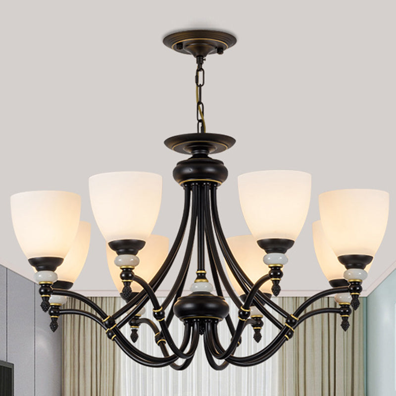 3/6/8 Lights Chandelier Light Sputnik White Glass Classic Dining Room Ceiling Lamp with Cup Shaped Clearhalo 'Ceiling Lights' 'Chandeliers' Lighting' options 210304