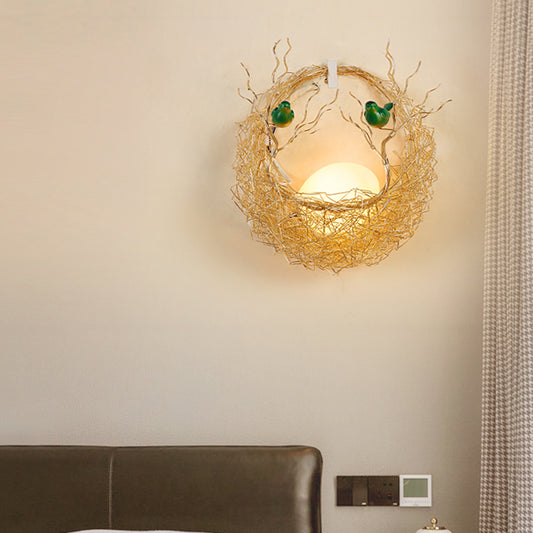 Yellow Nest Wall Mount Light Postmodern 1 Light Opal Glass Sconce Light for Living Room Yellow Clearhalo 'Cast Iron' 'Glass' 'Industrial' 'Modern wall lights' 'Modern' 'Tiffany' 'Traditional wall lights' 'Wall Lamps & Sconces' 'Wall Lights' Lighting' 210318