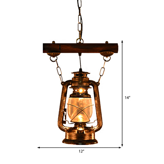 1 Light Ceiling Pendant Light Vintage Kerosene Antique Bronze Clear Glass Hanging Lamp for Coffee Shop Clearhalo 'Art Deco Pendants' 'Cast Iron' 'Ceiling Lights' 'Ceramic' 'Crystal' 'Industrial Pendants' 'Industrial' 'Metal' 'Middle Century Pendants' 'Pendant Lights' 'Pendants' 'Tiffany' Lighting' 210364