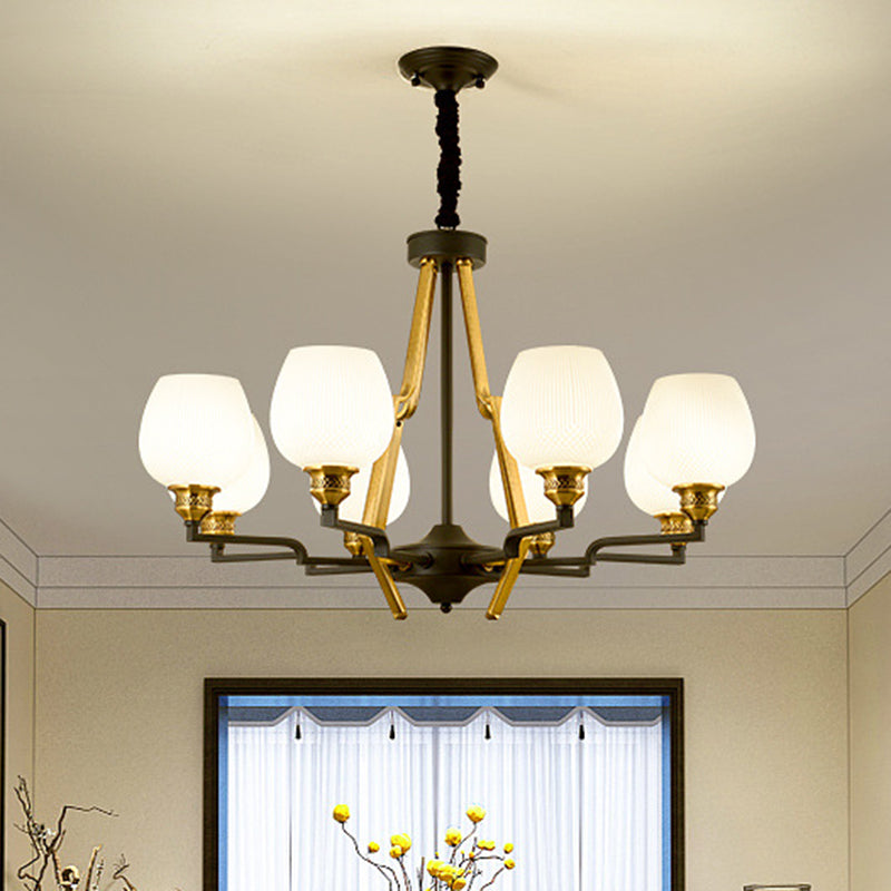 6/8/15 Lights Frosted Glass Pendant Chandelier Traditional Brass Cup Living Room Hanging Ceiling Fixture Clearhalo 'Ceiling Lights' 'Chandeliers' Lighting' options 210365