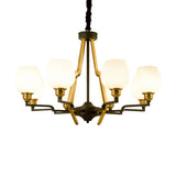 6/8/15 Lights Frosted Glass Pendant Chandelier Traditional Brass Cup Living Room Hanging Ceiling Fixture Clearhalo 'Ceiling Lights' 'Chandeliers' Lighting' options 210366