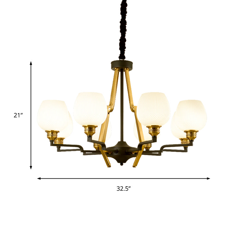 6/8/15 Lights Frosted Glass Pendant Chandelier Traditional Brass Cup Living Room Hanging Ceiling Fixture Clearhalo 'Ceiling Lights' 'Chandeliers' Lighting' options 210367