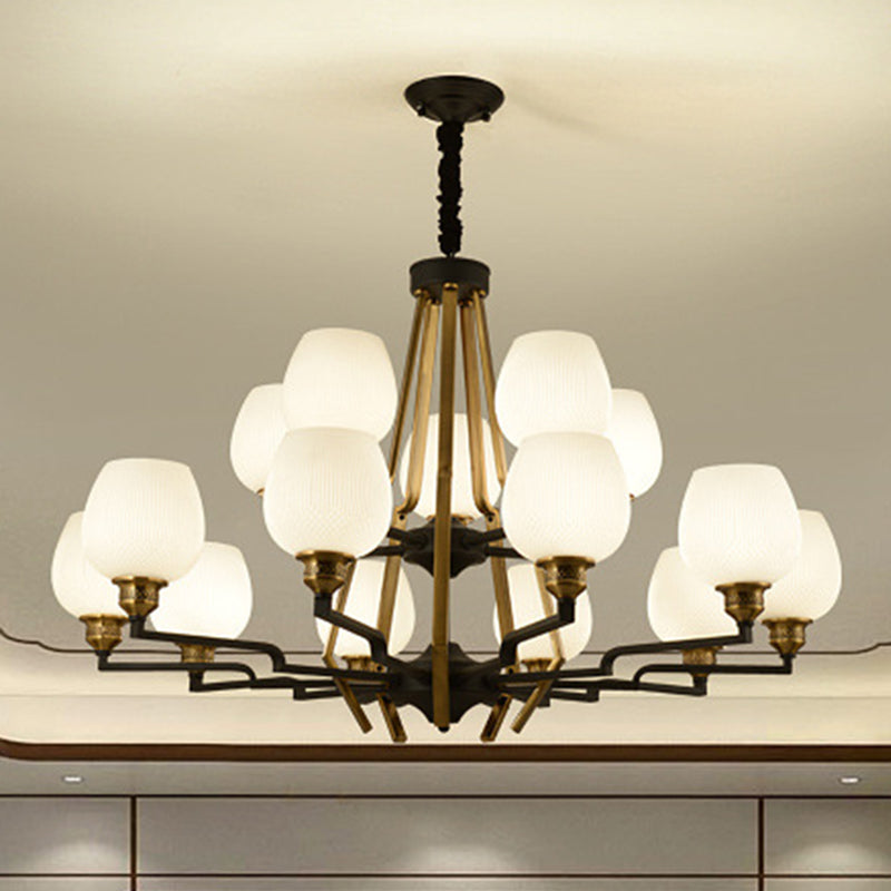 6/8/15 Lights Frosted Glass Pendant Chandelier Traditional Brass Cup Living Room Hanging Ceiling Fixture Clearhalo 'Ceiling Lights' 'Chandeliers' Lighting' options 210368