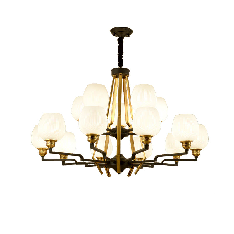 6/8/15 Lights Frosted Glass Pendant Chandelier Traditional Brass Cup Living Room Hanging Ceiling Fixture Clearhalo 'Ceiling Lights' 'Chandeliers' Lighting' options 210369