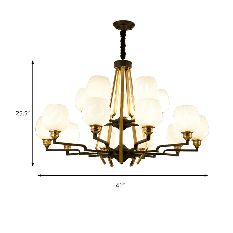 6/8/15 Lights Frosted Glass Pendant Chandelier Traditional Brass Cup Living Room Hanging Ceiling Fixture Clearhalo 'Ceiling Lights' 'Chandeliers' Lighting' options 210370