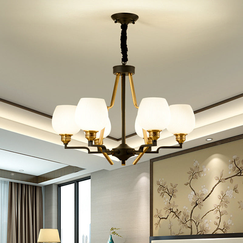 6/8/15 Lights Frosted Glass Pendant Chandelier Traditional Brass Cup Living Room Hanging Ceiling Fixture Clearhalo 'Ceiling Lights' 'Chandeliers' Lighting' options 210371