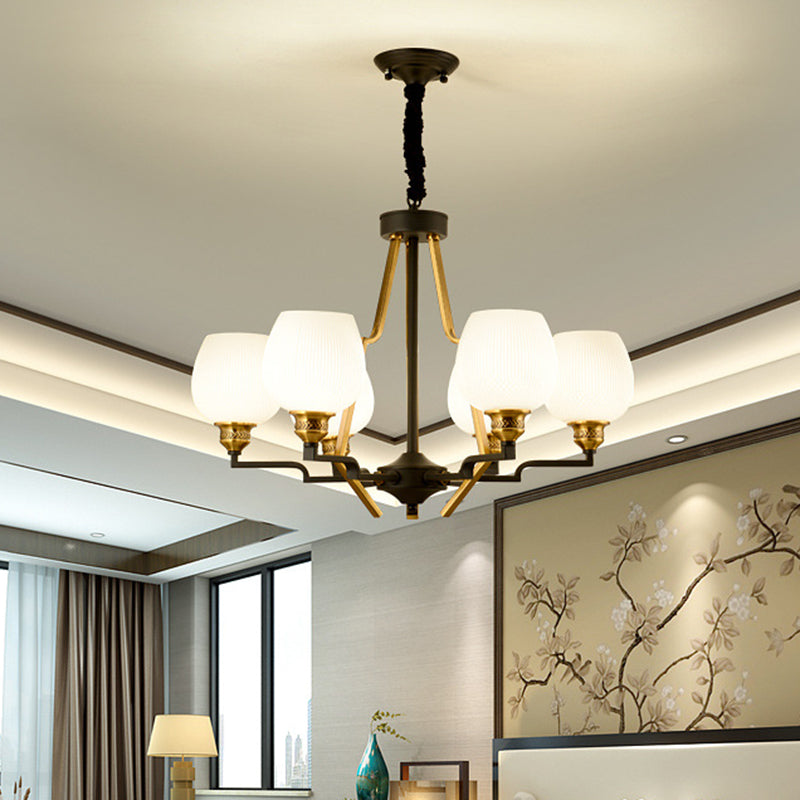 6/8/15 Lights Frosted Glass Pendant Chandelier Traditional Brass Cup Living Room Hanging Ceiling Fixture Clearhalo 'Ceiling Lights' 'Chandeliers' Lighting' options 210372