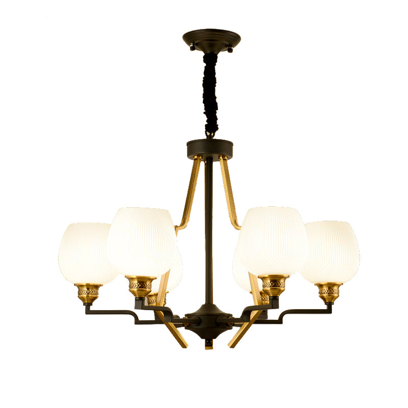 6/8/15 Lights Frosted Glass Pendant Chandelier Traditional Brass Cup Living Room Hanging Ceiling Fixture Clearhalo 'Ceiling Lights' 'Chandeliers' Lighting' options 210373