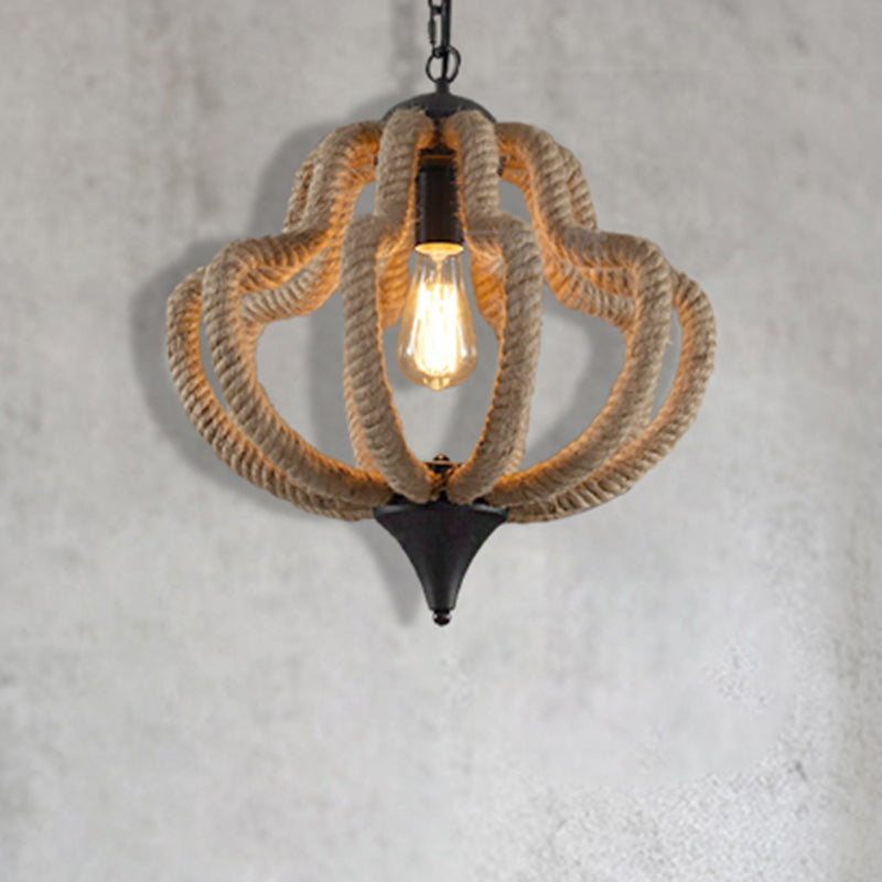 1 Light Hanging Ceiling Light with Geometric Shade Rope Industrial Dining Room Pendant Lighting in Beige Beige Clearhalo 'Art Deco Pendants' 'Cast Iron' 'Ceiling Lights' 'Ceramic' 'Crystal' 'Industrial Pendants' 'Industrial' 'Metal' 'Middle Century Pendants' 'Pendant Lights' 'Pendants' 'Tiffany' Lighting' 210378