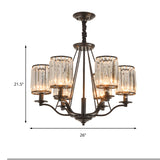 Cylinder Clear Ribbed Glass Chandelier Light Traditional 3/6 Lights Living Room Pendant Lighting in Black with Sputnik Design Clearhalo 'Ceiling Lights' 'Chandeliers' Lighting' options 210397