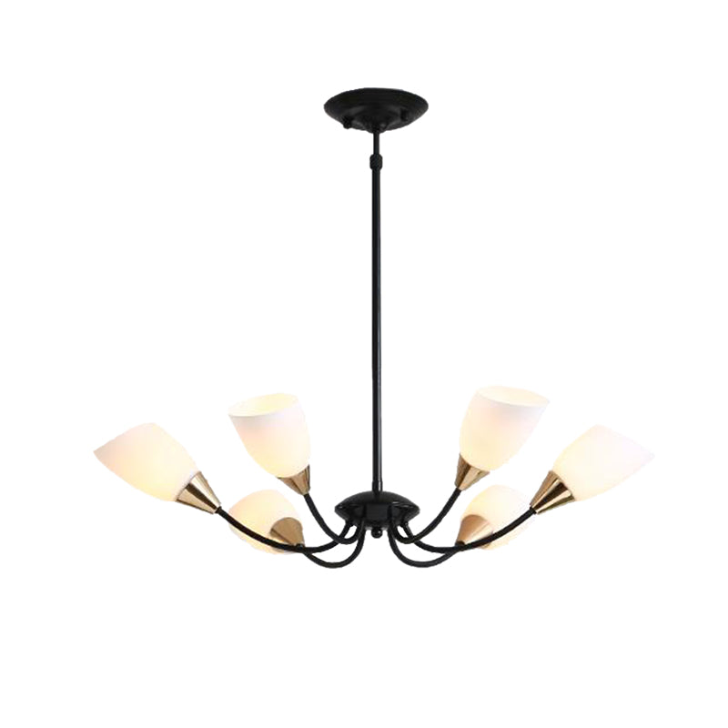 Black 3/6/8 Lights Pendant Chandelier Classic Frosted Glass Oval Shade Hanging Light with Sputnik Design Clearhalo 'Ceiling Lights' 'Chandeliers' Lighting' options 210490