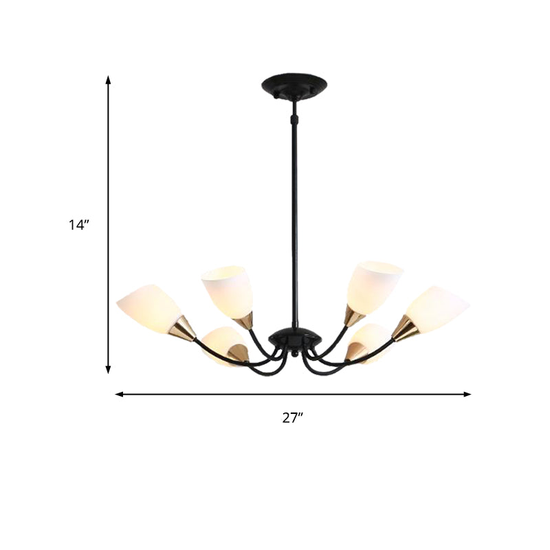 Black 3/6/8 Lights Pendant Chandelier Classic Frosted Glass Oval Shade Hanging Light with Sputnik Design Clearhalo 'Ceiling Lights' 'Chandeliers' Lighting' options 210491