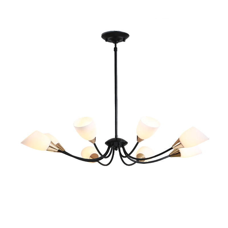 Black 3/6/8 Lights Pendant Chandelier Classic Frosted Glass Oval Shade Hanging Light with Sputnik Design Clearhalo 'Ceiling Lights' 'Chandeliers' Lighting' options 210493