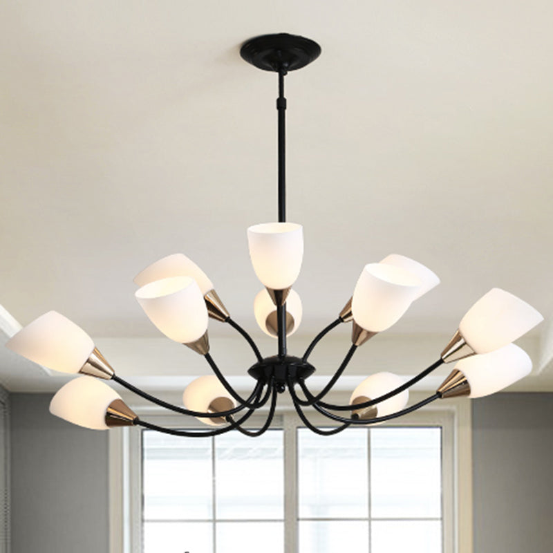 12 Lights Ceiling Light Traditional Oval Frosted Glass Hanging Chandelier in Black for Living Room Clearhalo 'Ceiling Lights' 'Chandeliers' Lighting' options 210498