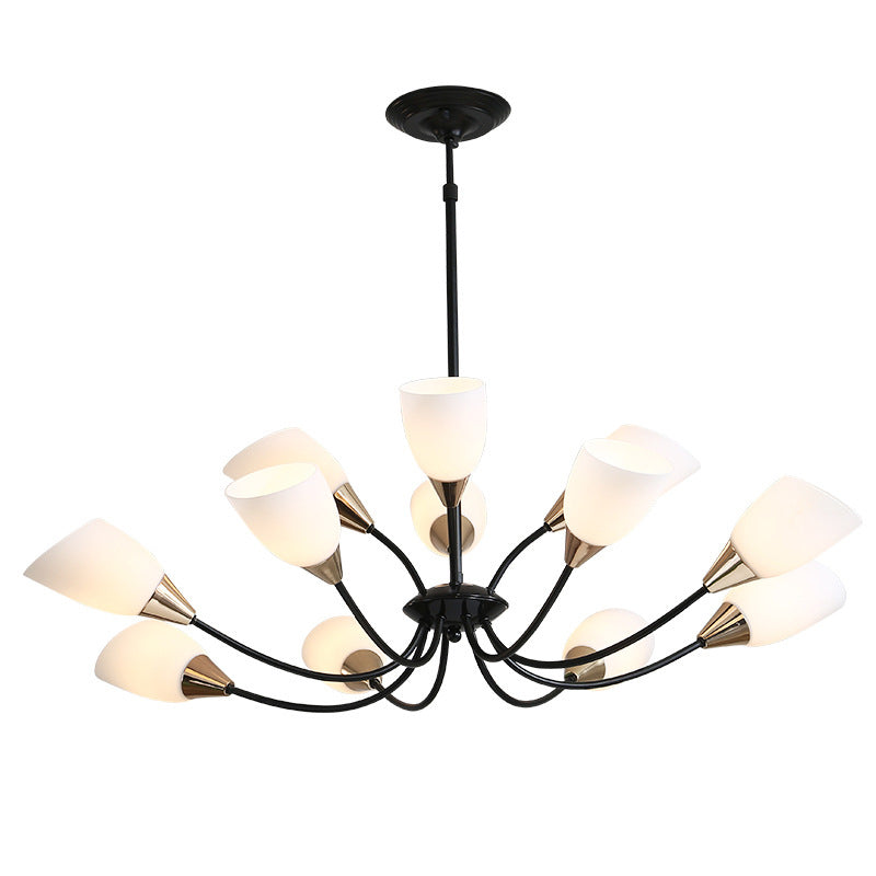 12 Lights Ceiling Light Traditional Oval Frosted Glass Hanging Chandelier in Black for Living Room Clearhalo 'Ceiling Lights' 'Chandeliers' Lighting' options 210499