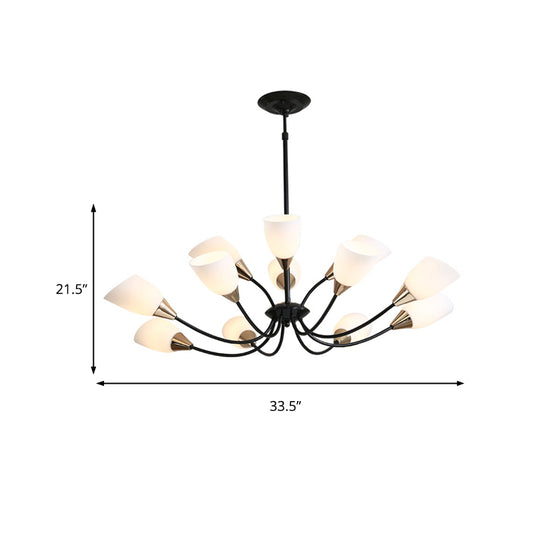 12 Lights Ceiling Light Traditional Oval Frosted Glass Hanging Chandelier in Black for Living Room Clearhalo 'Ceiling Lights' 'Chandeliers' Lighting' options 210500